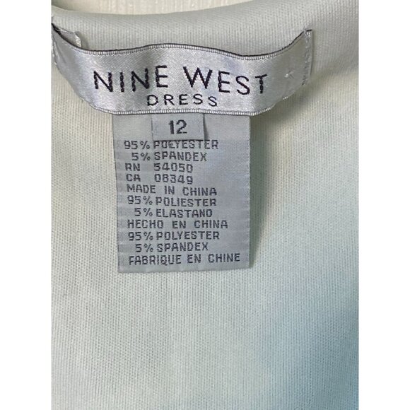 Premium Nine West Lined Dress, Leaf Pattern, Attached Belt, 12 - Picture 3 of 9